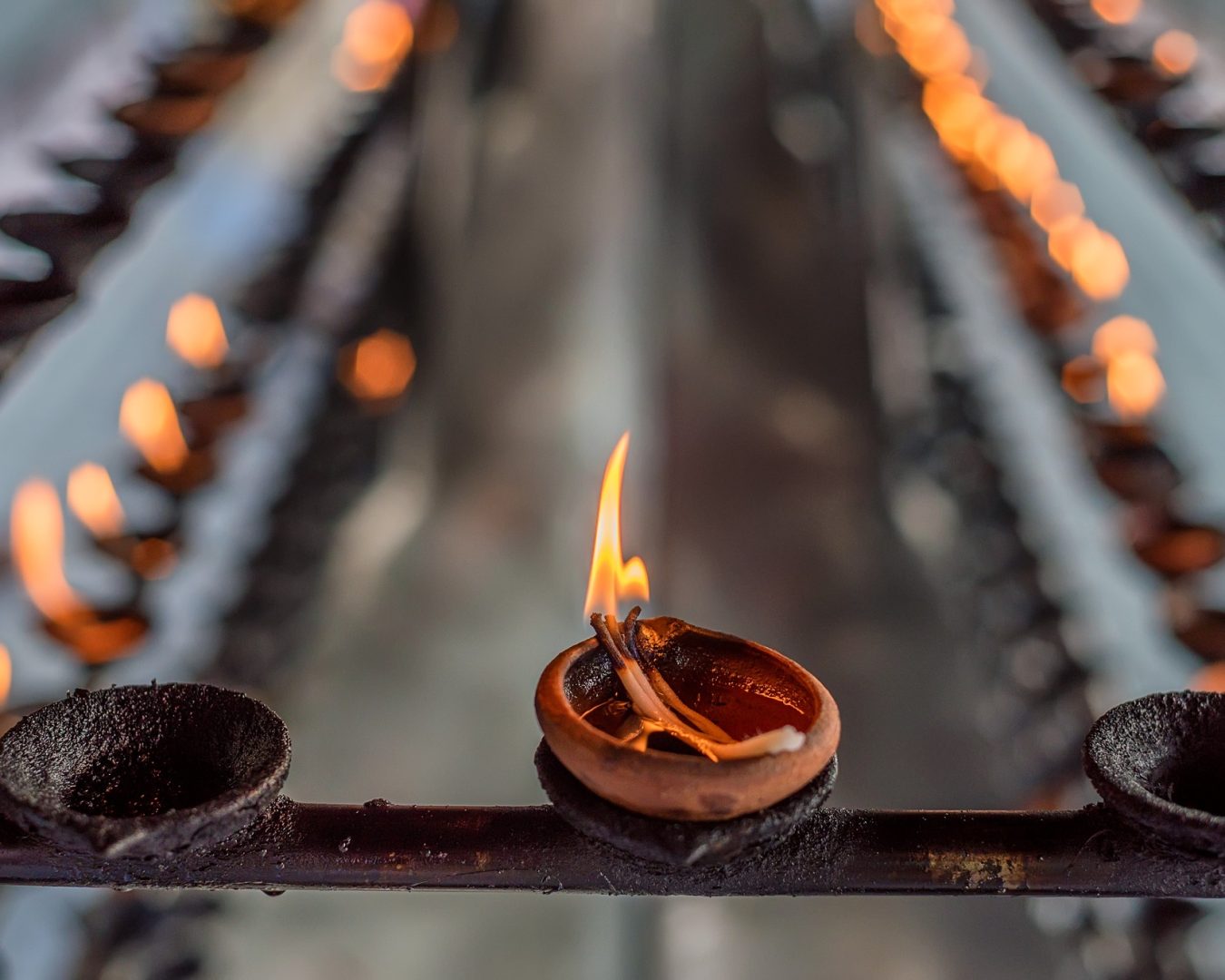 Coconut oil lamps in temple
