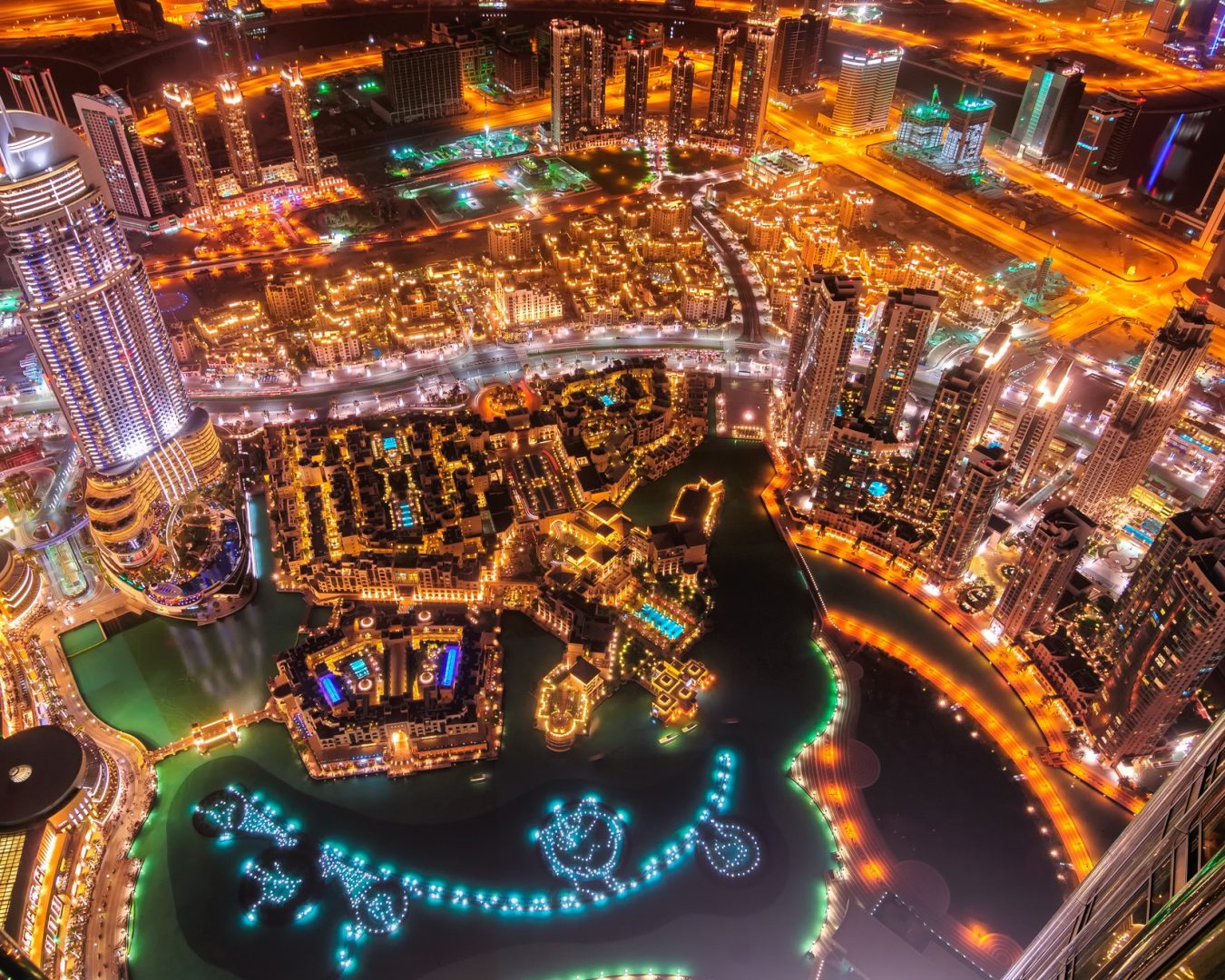 Dubai downtown view by night, Dubai, United Arab Emirates