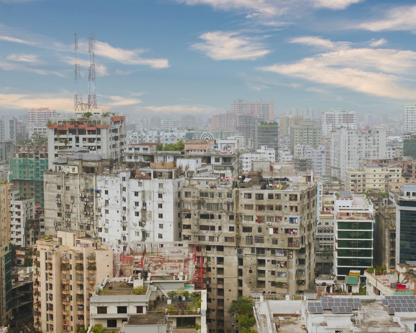 high angle view of dhaka city residential and financial buildings at sunny day