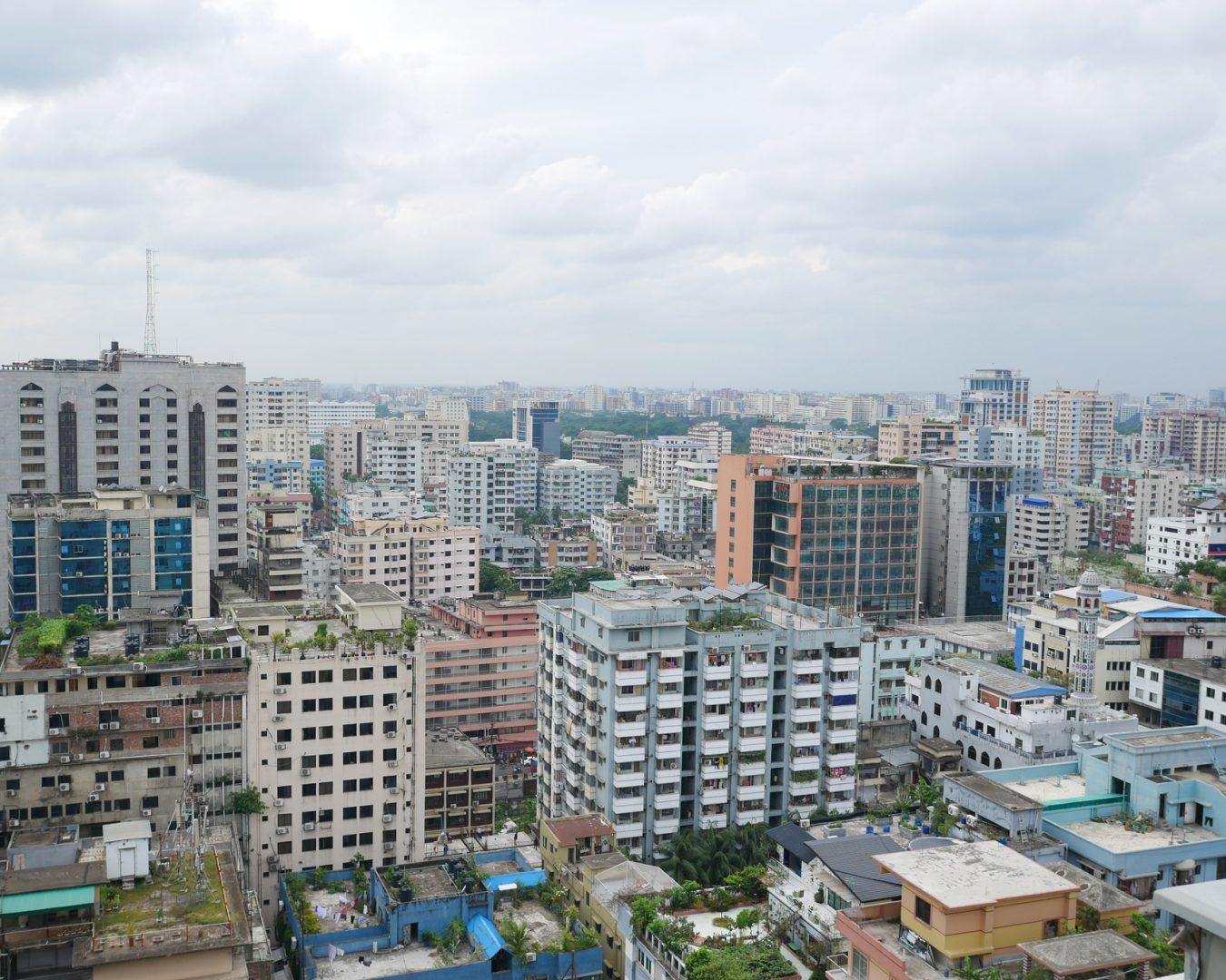 high angle view of dhaka city residential and financial buildings at sunny day