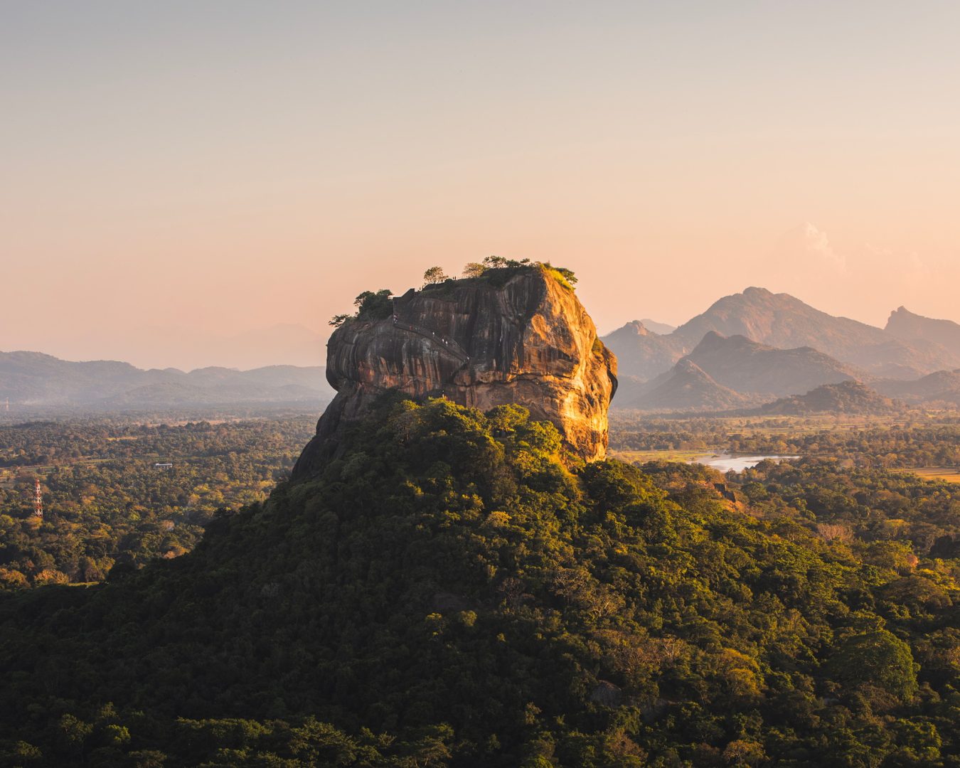 Landscape with Sigiriya rock at sunset in Sri Lanka